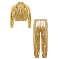 thumbnail image 2 of Doomiva Boys' Girls' Modern Jazz Cheer Performance Set Hip Hop Street Dance Clothes 2-Piece Gold 16, 2 of 5