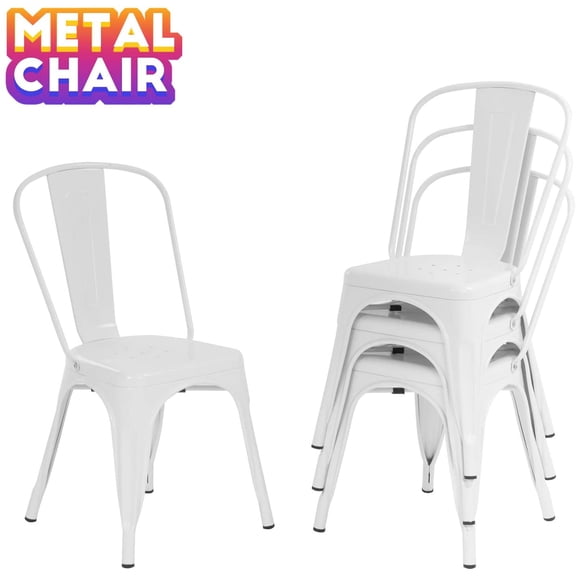 FDW Chaises de Salle à Manger en Métal Ensemble de 4 pour Intérieur et Extérieur Patio Cuisine Hauteur d'Assise 18 Pouces Chaises de Restaurant Empilables Style Tolix Latérales de Bar, Crème