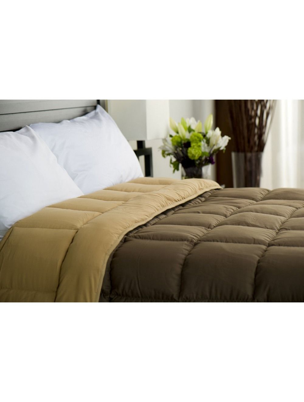 TWIN size 72"x90" Microfibre Hypoallergenic Synthetic Comforters color BROWN (2 Tone) 1/ Pack