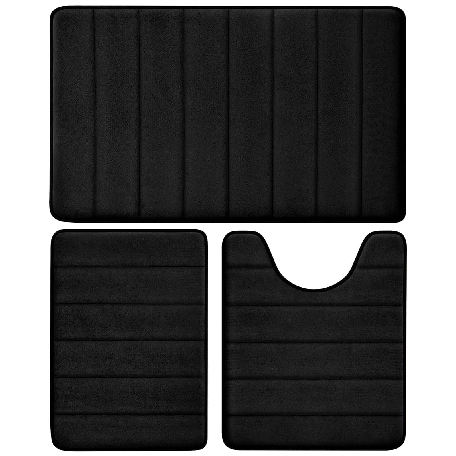 Semfri 3 Pcs Memory Foam Bathroom Mat Set Bathroom Rug Set Non Slip Absorbent Toilet Mat Set Comfortable Soft Machine Wash Thick Black