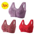 thumbnail image 2 of Lenpel Women's Plus Size Front Closure Bras 3 Pc No Underwire Printed Full Coverage Bralettes Comfortable Everyday Bras(Purple,Large), 2 of 7