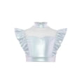 thumbnail image 3 of Hansber Kids Girls Ruffle Crop Tops Shiny Mesh Patchwork Hip Hop Street Dance Tops Performance Costume Silver 8, 3 of 5