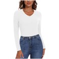thumbnail image 3 of Timegard Womens Tops Fleece Lined Comfy Skinny Tops V Neck Thermal Underwear Fall Winter Solid Color, 3 of 6
