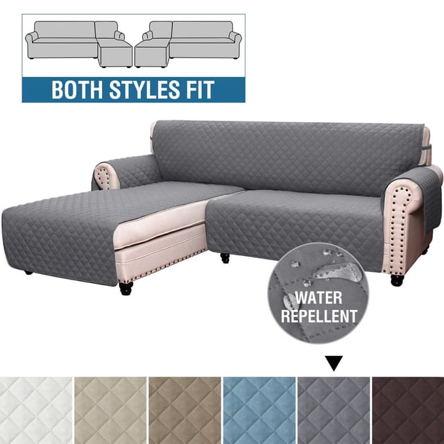 CHOK L-Shape Sofa Slipcover Sectional 3 Seater Chaise Cover Pet Dogs Couch Protector (Black Large)