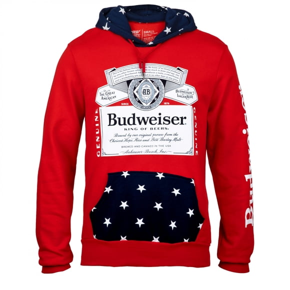 Budweiser Bottle Label and Patriotic Stars Hoodie-Small