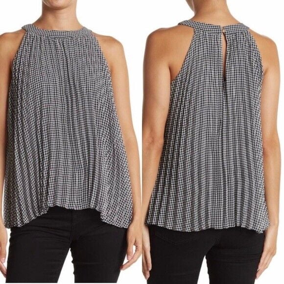 Catherine Malandrino Pleated Gingham Sleeveless Blouse Lined Size S New