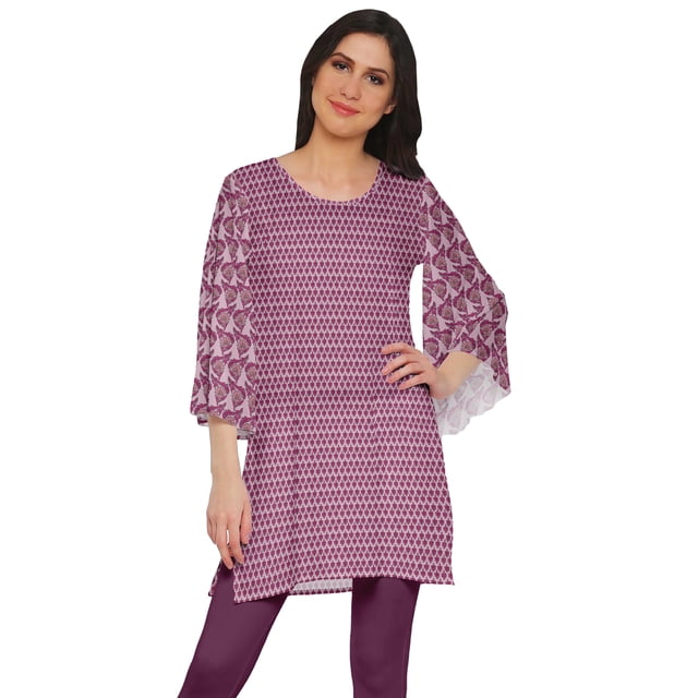 Moomaya Kurta Mini à Manches Kimono Tunique d'Été Kurtis Courts Imprimés pour Femmes