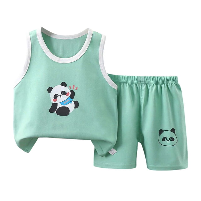 Hiiyo Little Boys Summer Outfits Cartoon Print Soft Tank Top & Shorts Set, Sizes 5-6Y