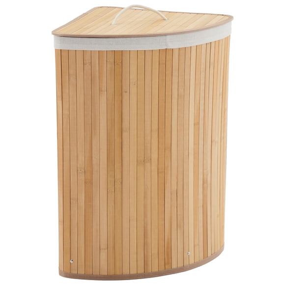 Bamboo Laundry Hamper – Large Corner 58L with Lid – Collapsible Wicker Basket – Removable Washable Liner – Space-Saving – Bedroom, Bathroom & Apartment