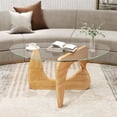 thumbnail image 2 of Gymax Triangle Coffee Table w/ Tempered Glass Top & Adjustable Rubber Wood Base, 2 of 10
