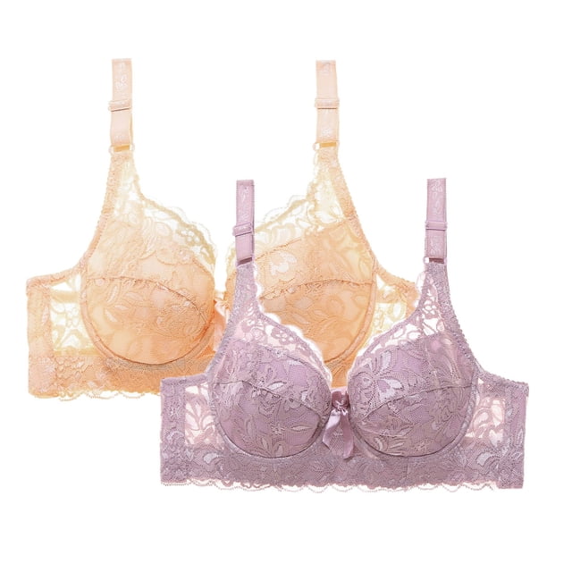 VEKDONE 2PC Women Leopard-Print Front Buckles Underwear No Steel Close Bra Multicolor L
