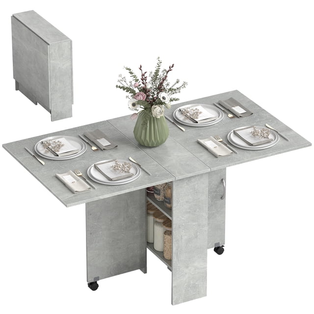 HOMCOM Folding Dining Table, Drop Leaf Table with 2-tier Shelves