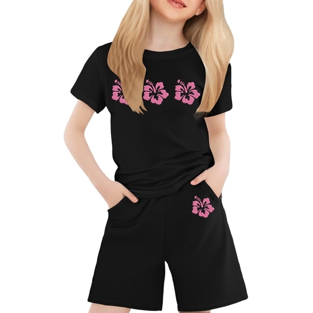 Zecgelong T-Shirt à Col Rond Imprimé à Manches Courtes pour Enfants pour Garçons et Filles Ensembles de Sport pour Filles