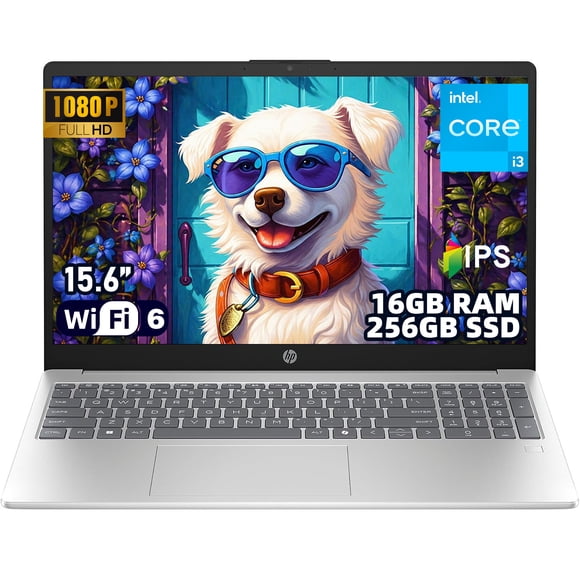 HP 15 Laptop, 15.6" FHD IPS Anti-Glare Display, Intel Core i3-N305, 16GB RAM, 256GB SSD, Windows 11 Home, Fingerprint Reader, Wi-Fi 6, English Keyboard, Silver
