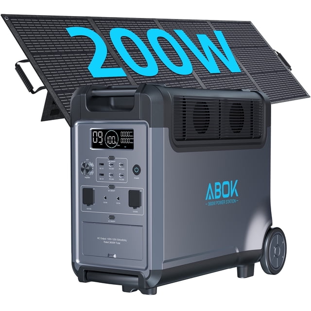ABOK Ark3600 Portable Power Station+200W Solar Panel 3600W 3840Wh Solar Generator for Home, Off-Grid Living, Camping, RVs & Power Outages