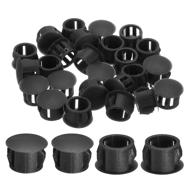 Uxcell 38pack 12mm(15/32")" Nylon Hole Plugs, Flush Type Panel Round Snap In Fastener Knockout Plugs, Black