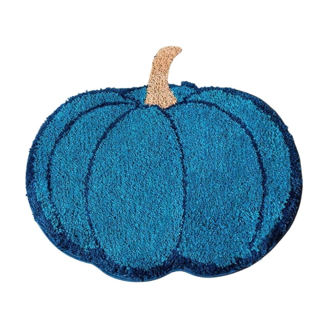 Deeceymbur Halloween Fall Pumpkin Shape Bath Floor Mat 23.62x15.75 Inch Blue Plush Rug Non-slip Washable Absorbent Floor Doormat for Thanksgiving Hotel Decor
