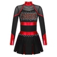 thumbnail image 1 of Lejafay Robe de Danse de Cheerleading Ballet pour Filles Uniforme Scolaire Robe Plissée à Manches Longues Tenues d'Halloween Noir&Rouge 10, 1 of 5