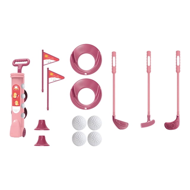 Children Golf Training Toy Golf Course Toy Set for Lawn Indoor 3 4 5 6+ Year Old Pink