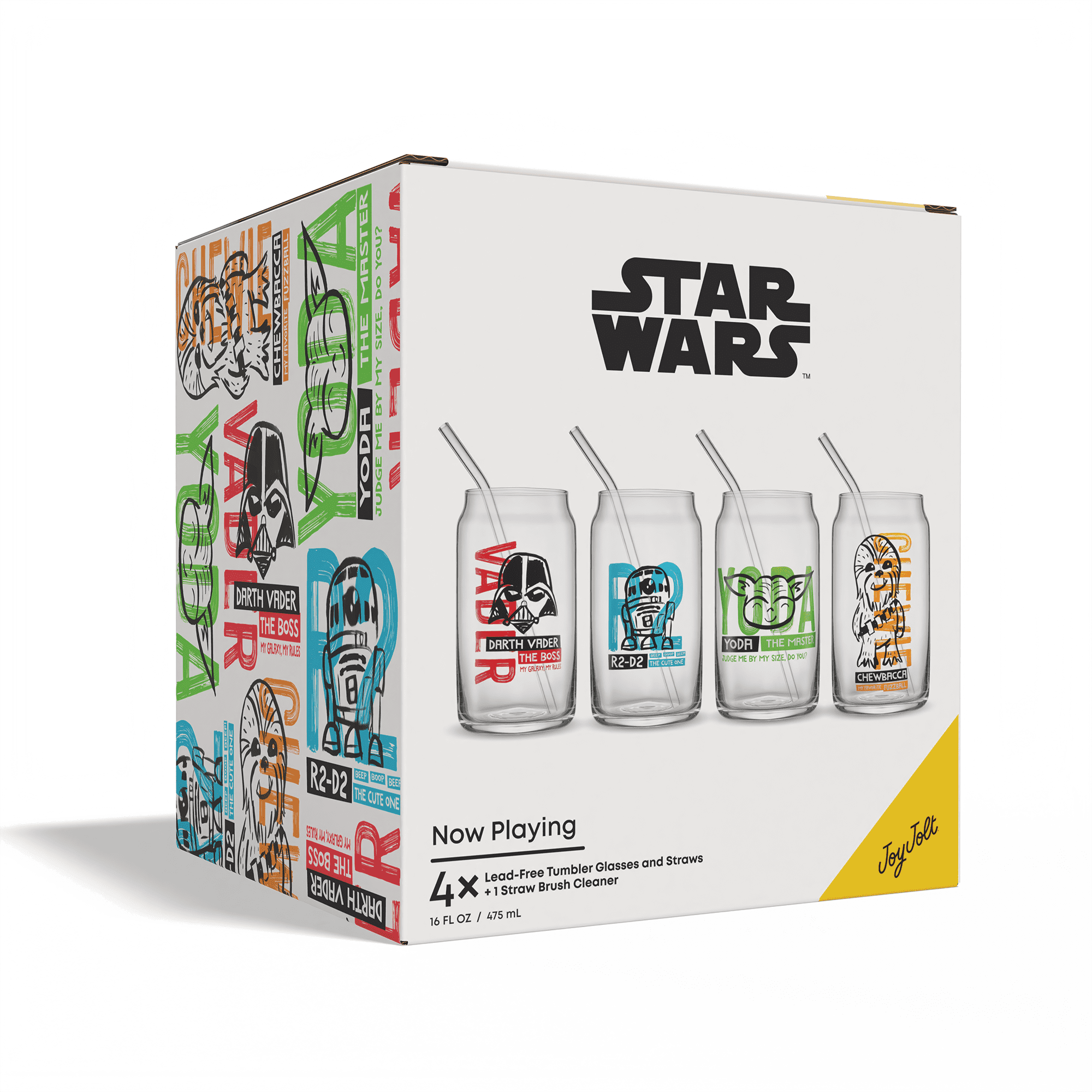 Set de verres Star Wars, avec pailles transparentes + 1 brosse de nettoyage, 16 oz (Set de 4)