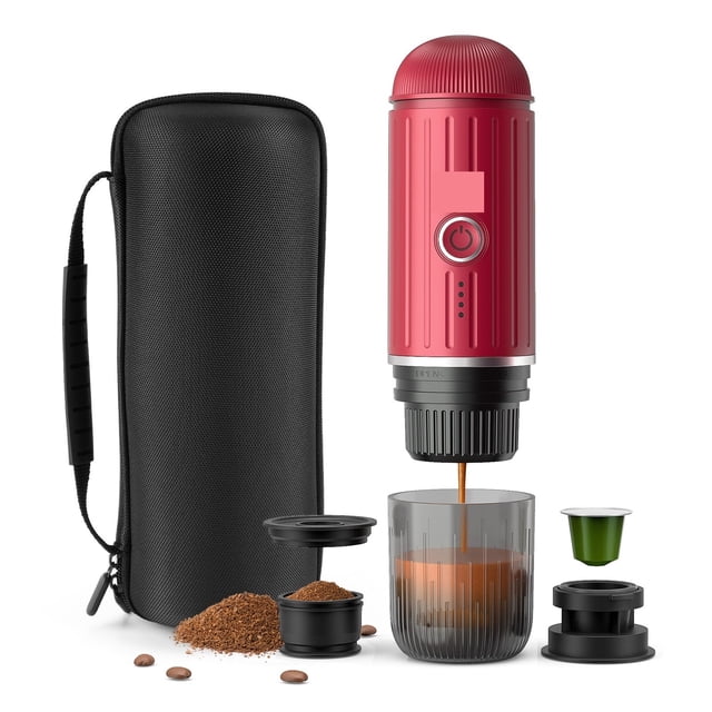 Heating Portable Coffee Machine Fit Capsule And Ground Travel Espresso Coffee Maker For Camping Office With Portable Bag ,RV, Hiking, Office