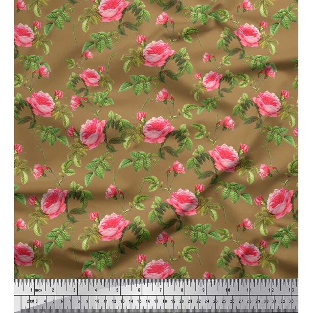Soimoi Poly Georgette Tissu Feuilles & Pivoine Imprimé Floral 1 Yard 42 Inch Wide