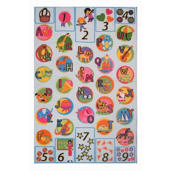 Fun Rugs Rectangle Multi-Colored Now I Know My ABC's Nylon Kids Rug