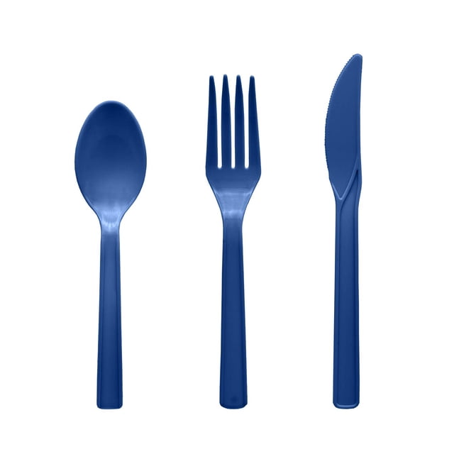Party Essentials Ensemble Combiné de Couverts en Plastique Rigide Offerts en 15 Couleurs, Bleu Royal, 68 Réglages de Table