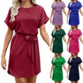 thumbnail image 1 of Offre à Durée Limitée Iumwxz Robe à Col Rond à Manches Courtes pour Femme Tunique à Ourlet Arrondi Robe Formelle avec Ceinture Robes Unies Longues Robes pour Femmes Robe Douce et Confortable pour Fête d'Anniversaire, 1 of 7