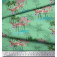 thumbnail image 3 of Soimoi Green Poly Georgette Fabric Palm Tree, & Flamingo Bird Printed Craft Fabric by the Yard 52 Inch Wide, 3 of 3