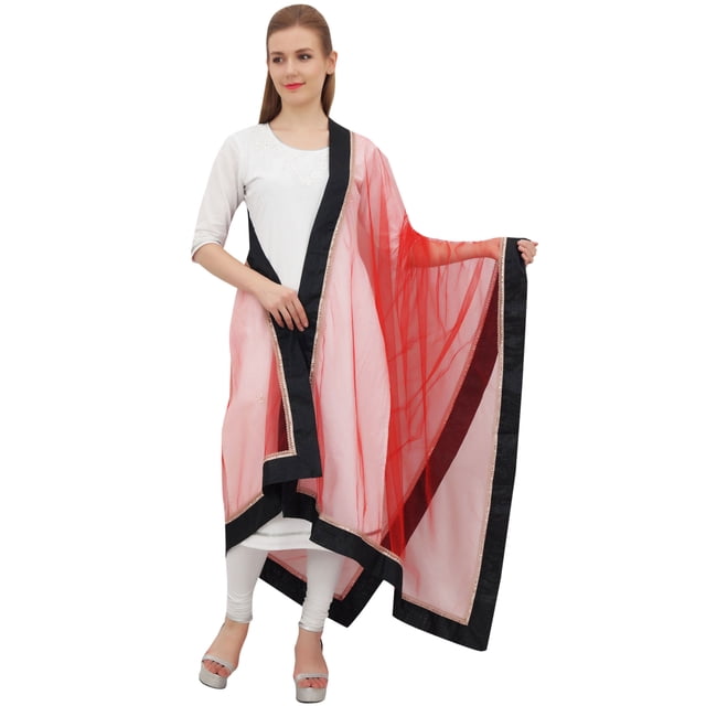 Phagun Indain Foulard Hijab pour Femmes, Jeté en Filet, Dupatta, Chunni, Tour de Cou - Rouge