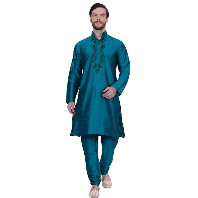 Maple Clothing Kurta Pajama Vêtements Indiens Robe de Mariage pour Hommes (Turquoise, 3TG)