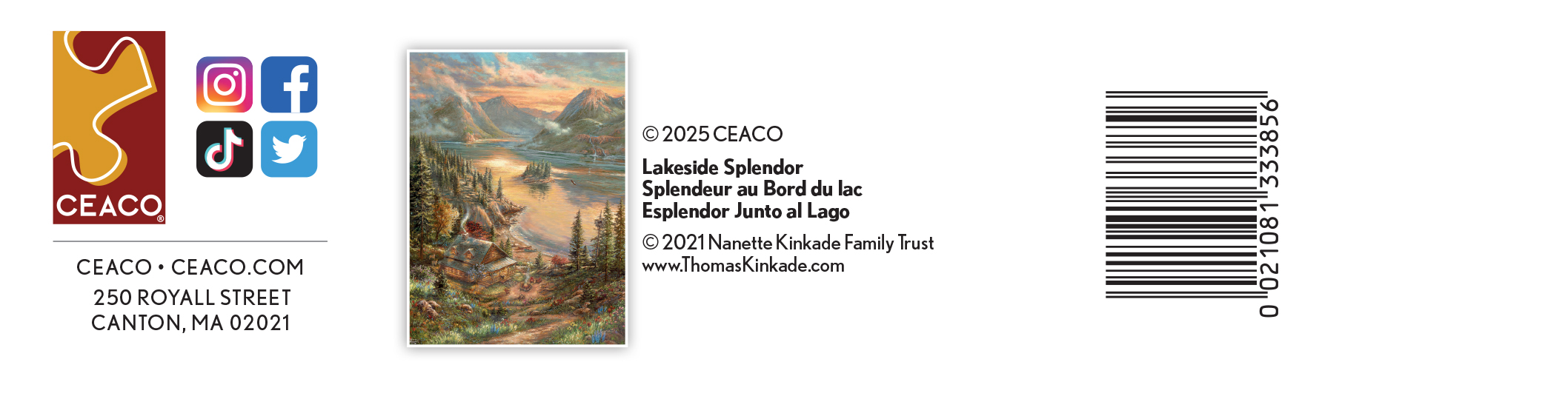 Puzzle en bois de 1000 pièces Ceaco Thomas Kinkade Lakeside Splendor pour adultes, à partir de 14 ans