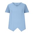 thumbnail image 4 of Timegard Tops for Women Cotton Linen V Neck Short Sleeve Irregularly Tee Casual Solid Color Lightweight, 4 of 6