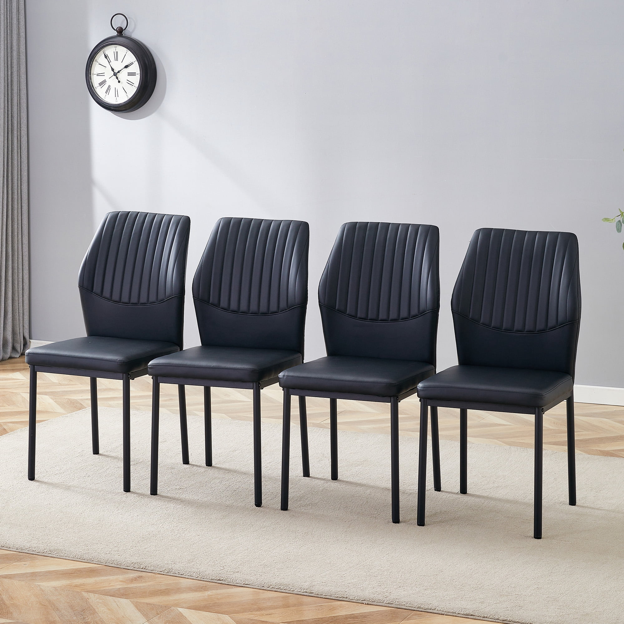 Noble House Luxury minimalist chair - 4 high elasticity black PU dining chairs