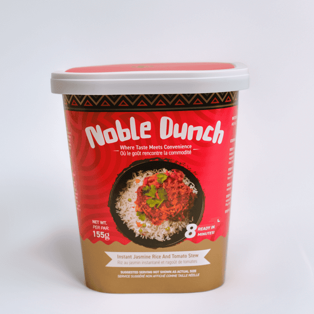 Noble Dunch Instant Rice Bowl- Shelf-Stable Jasmine Rice with Tomato Sauce | Veggies & Soy Chunks |Ready in 8 Minutes | Spoon Included | 12 Pack