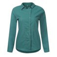 thumbnail image 3 of Penkiiy Chemises pour Femmes à Boutons, Col à Revers, Coton et Lin, Chemises à Encolure Portefeuille, Blouse Unie, Robe à Manches Longues, Hauts Décontractés, TG Vert, 3 of 9