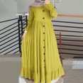 thumbnail image 2 of Kcodviy Nouvelles Robes Saisonnières Musulmanes en Lin pour Femmes Longueur Midi Rétro Décontractée Robe Maxi Vêtements d'Été de Bureau pour Femmes Ample Col Rond Ourlet à Volants Robe pour Tailles Plus, 2 of 8