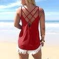 thumbnail image 4 of QUINDOS Débardeurs pour Femmes Grande Taille Liquidation Exercice Été Rouge Coton Mode Uni Camisole Col Rond Ample Sans Manches Chandail à Enfiler Hauts Blouse Camisoles pour Femmes, 4 of 6