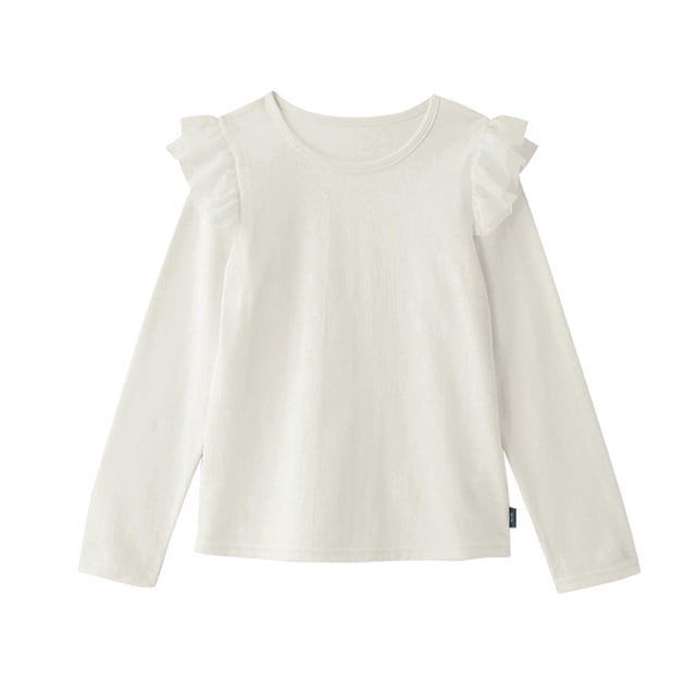 Besolor Toddler Baby Girls Cotton Long Sleeve T-Shirt Kids Ruffle Crewneck Solid Color Basic Layering Tee Tops