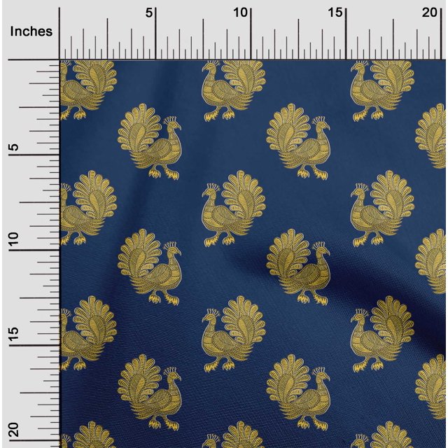 oneOone Viscose Jersey Fabric Peacock Block Printed Craft Fabric BTY 60 Inch Wide