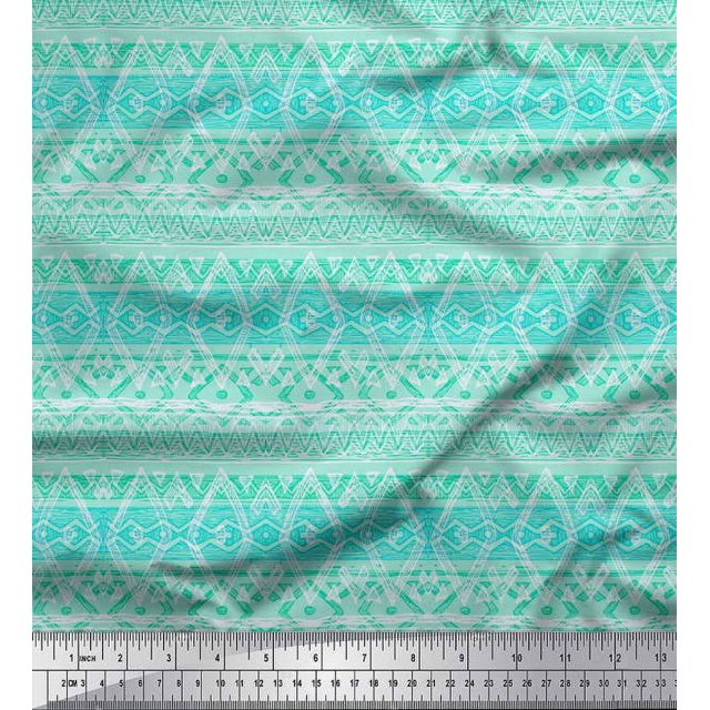Soimoi Crepe Silk Fabric diamond shape & waves Abstract Fabric Prints By Yard 42 Inch Wide