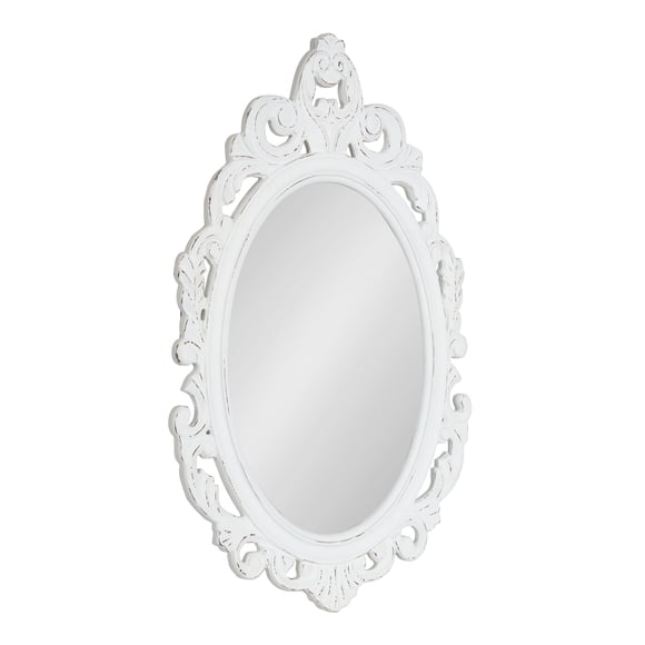 Kate and Laurel Pietra Traditional Decorative Oval Wall Mirror, 20 x 32, White, Soft Vintage Mirror with Ornate Carved Detailing for Small Powder Room Vanity