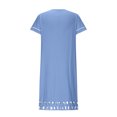 thumbnail image 4 of Robes pour Femmes 2024 Été Oversize Coton Coton Lin Couleur Unie à Empiècements Dentelle Hydrosoluble Robe à Manches Courtes Col en V Longueur Genou Robe Rabais de 50 % Liquidation!, 4 of 5