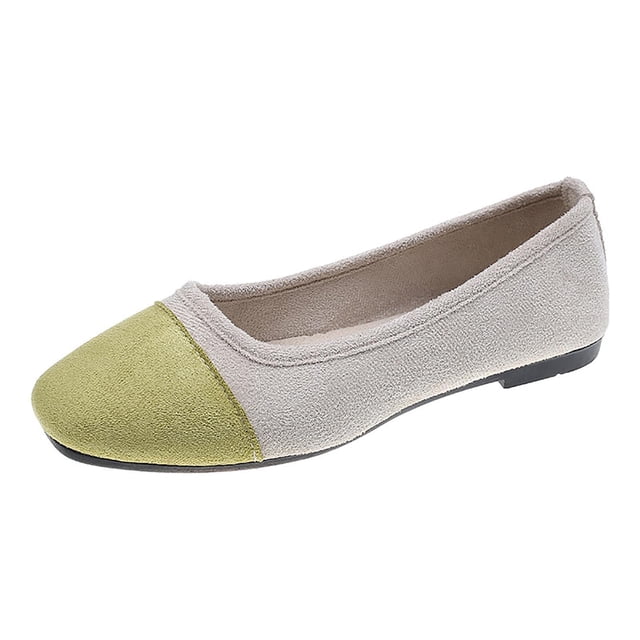 Casual Shoes For Women, Color-Block Canvas Slip-On Flats with Round Toe and Soft Sole for Spring and Summer, Large Sizes Available