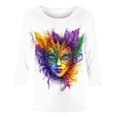 thumbnail image 4 of Penkiiy Blouse de Carnaval pour Femme Mardi Gras Mode Imprimé Décontracté Col Rond Manches 3/4 T-shirt Blouse TG Multicolore, 4 of 5