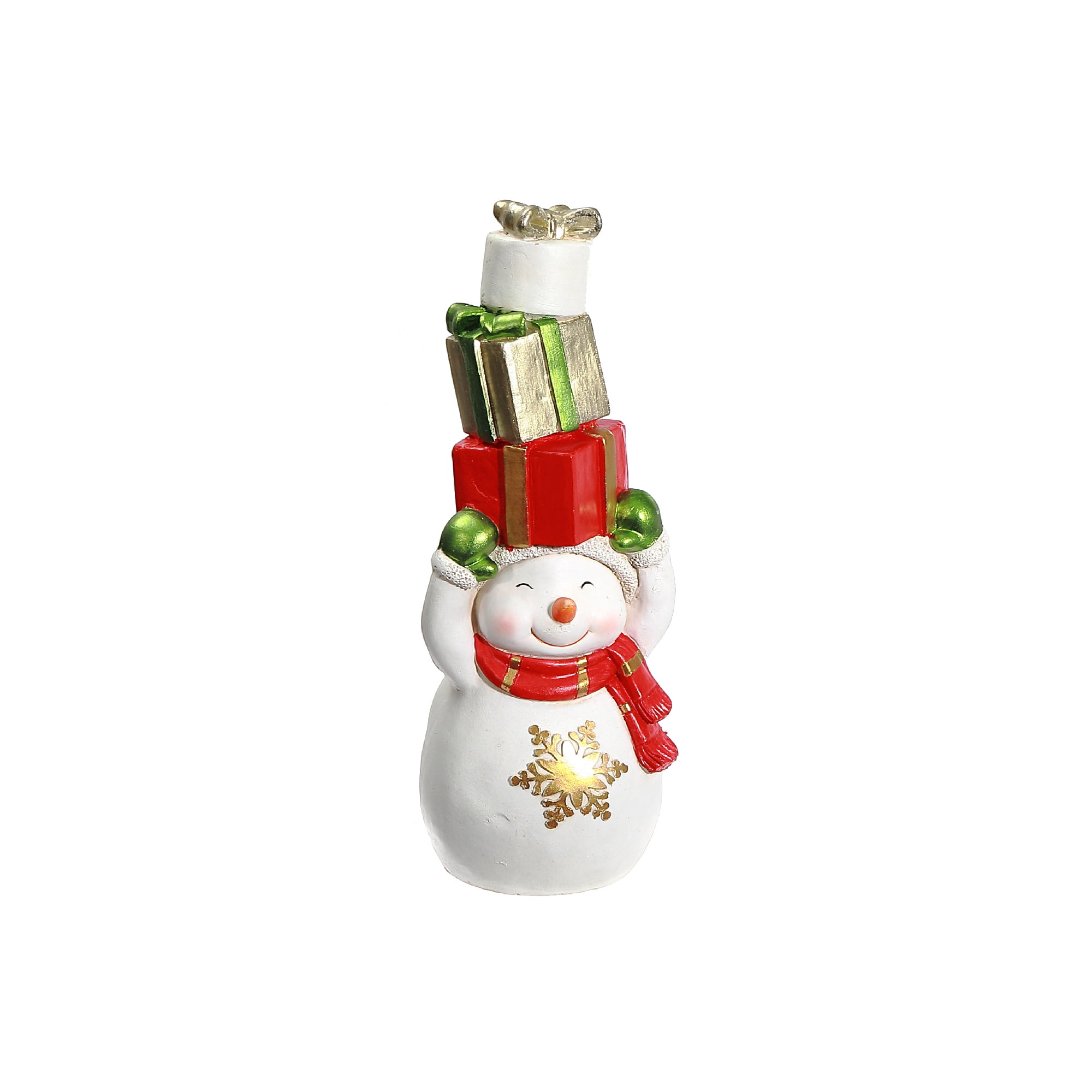 Bonhomme De Neige En Magnésie Tenant Des Cadeaux Sur La Tête