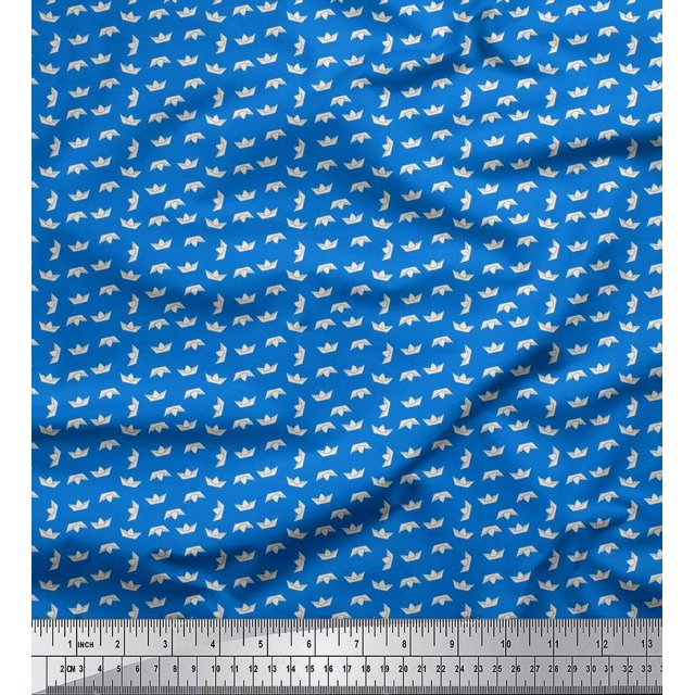 Soimoi Polyester Crepe Fabric Paper Boat Art & Craft Print Fabric by The Yard 52 Inch Wide
