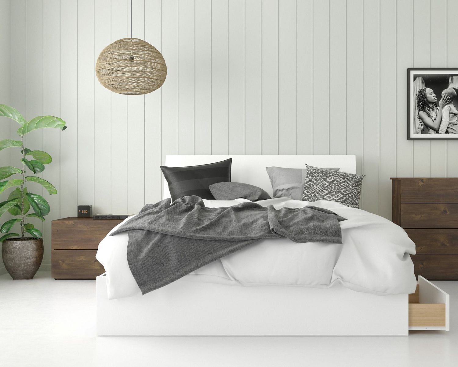 Nexera ensemble pour la chambre à coucher 3 pièces Compass, Truffe et blanc