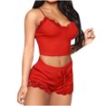 thumbnail image 2 of drppepioner Femmes Lingerie Aguichant Mode Pyjama Uni Sans Manches Dentelle Camisole Short Ensemble de Pyjama, 2 of 5